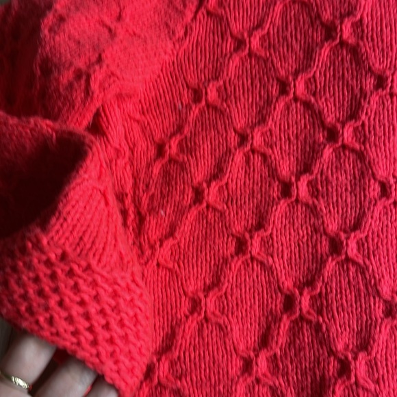 Vintage Vtg Handmade Knit Cardigan Sweater w/ Pockets Neon Coral Crochet - Picture 4 of 5